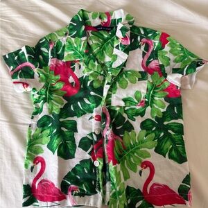 Janie and Jack Green and Pink Flamingo Button Down Shirt